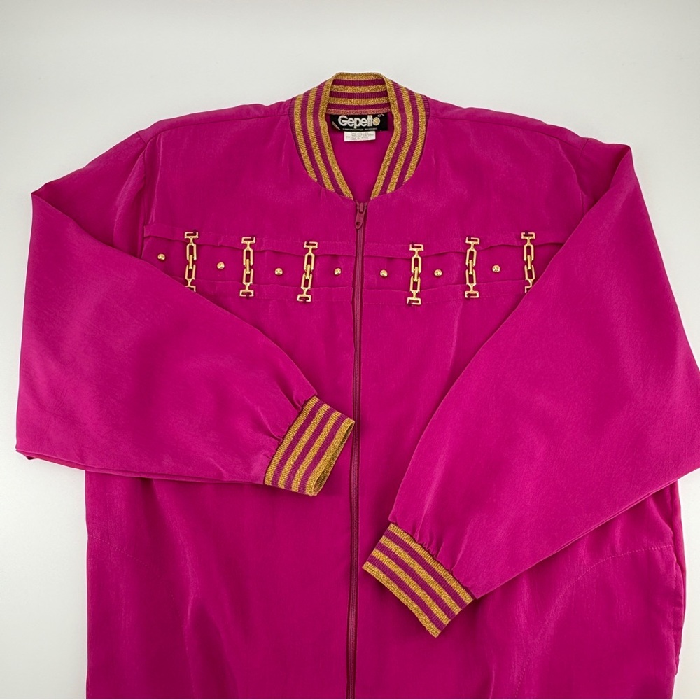 Gepetto‎ Vintage Pink Magenta Bomber Jacket with Gold Accents Size M
